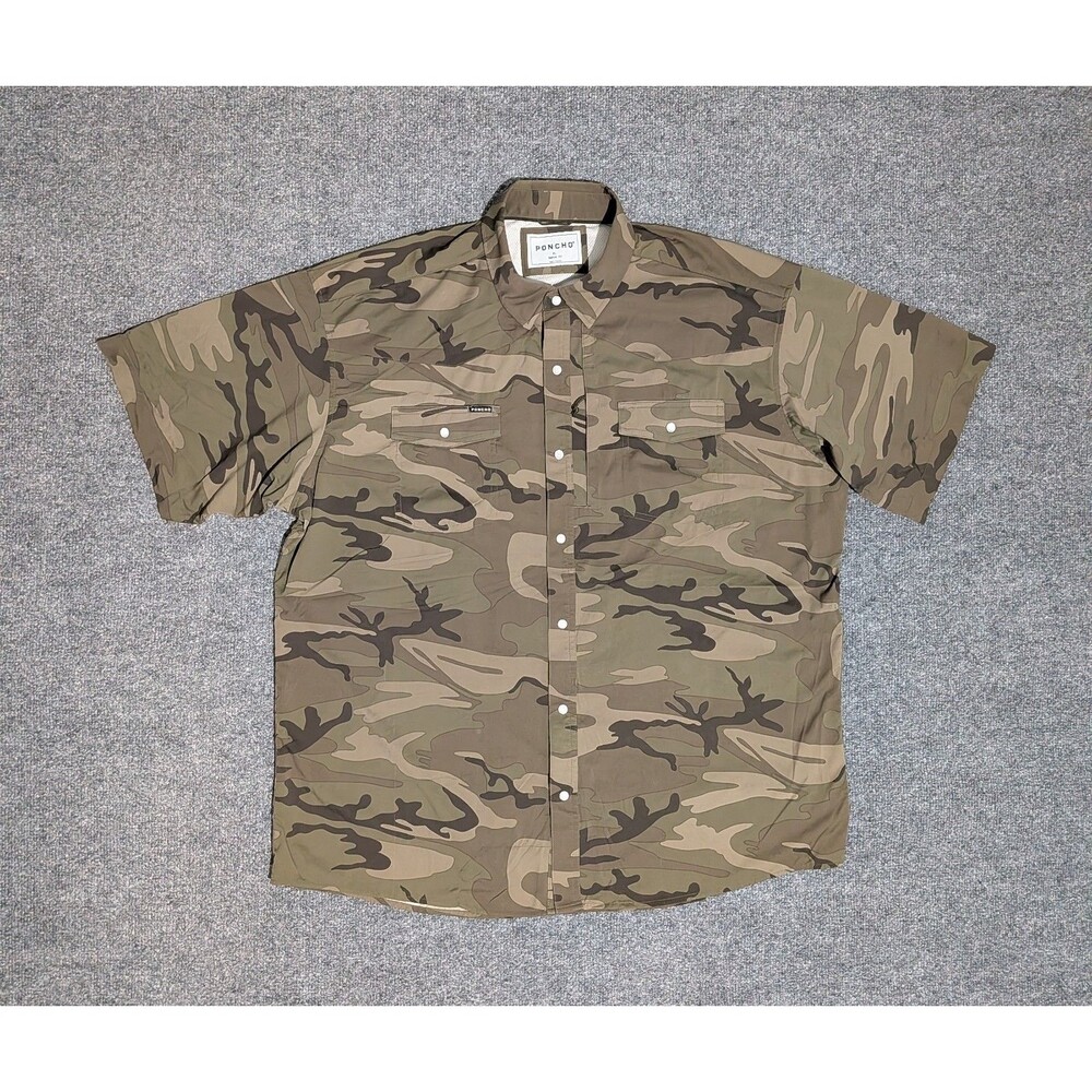 Poncho Shirt Mens XL Regular Fit Short Sleeve Pearl Snap Camo